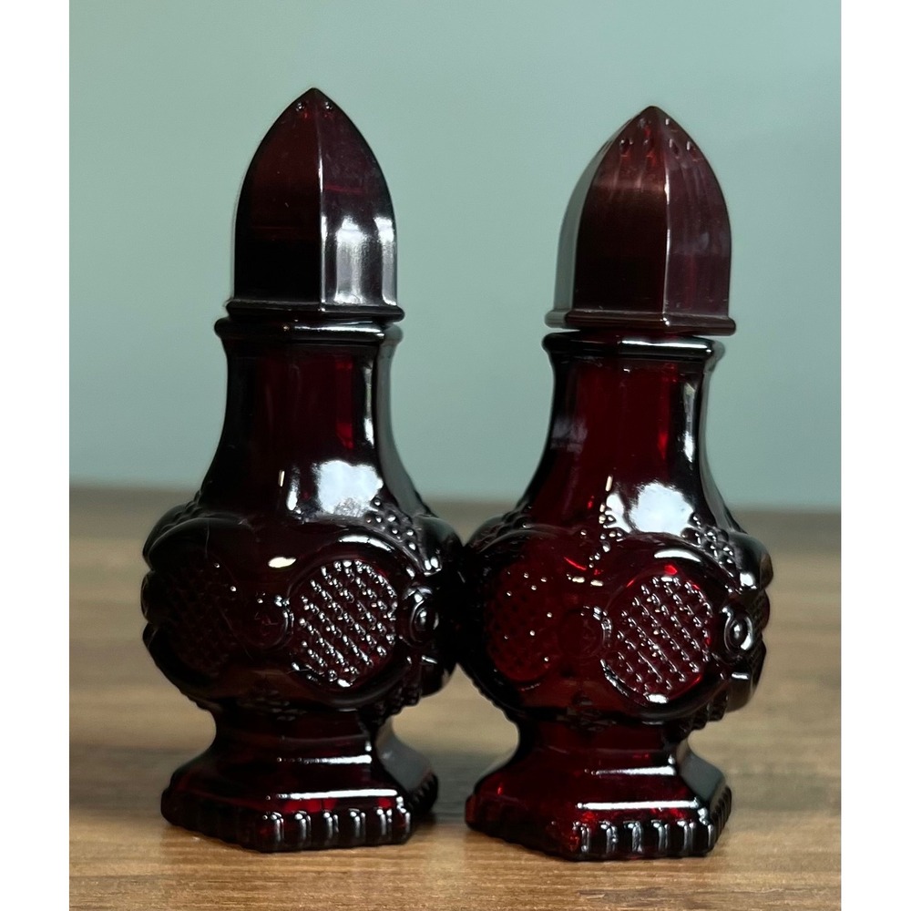Vintage Avon Cape Cod Ruby Red Glass Salt and Pepper Shakers Set 1876 Collection